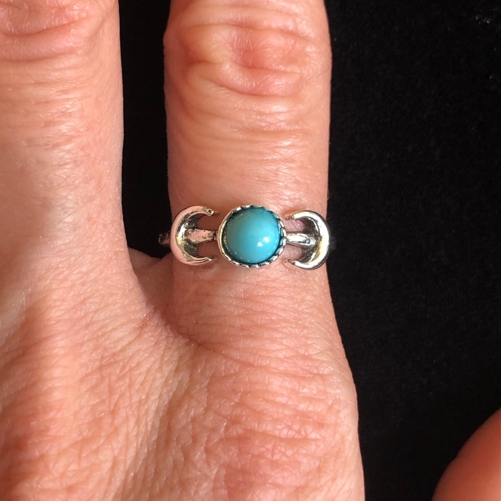 Silver and Blue Double Crescent Ring